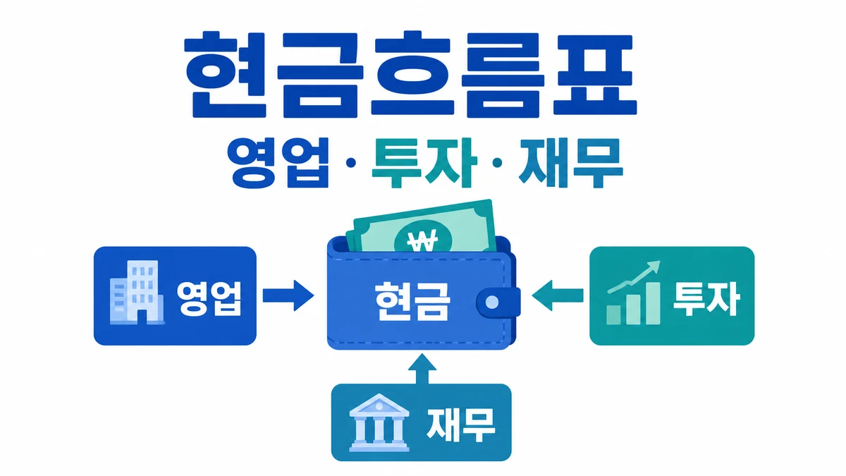 현금흐름표의 영업·투자·재무 현금흐름이 현금과 연결되는 구조를 설명한 이미지