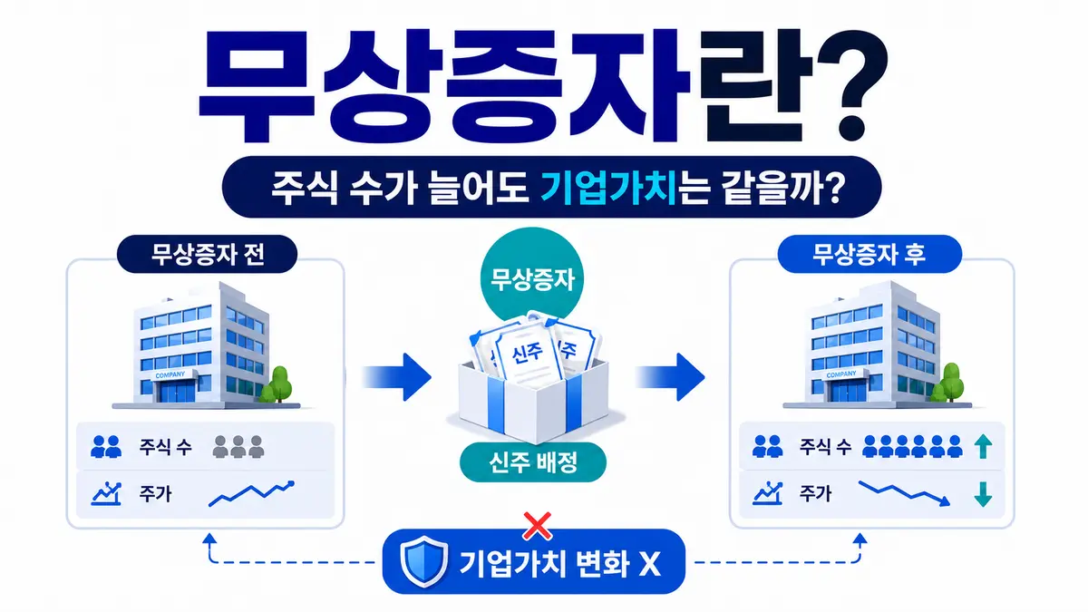 무상증자 전후 주식 수와 주가 변화, 기업가치가 같게 유지되는 원리를 설명한 인포그래픽