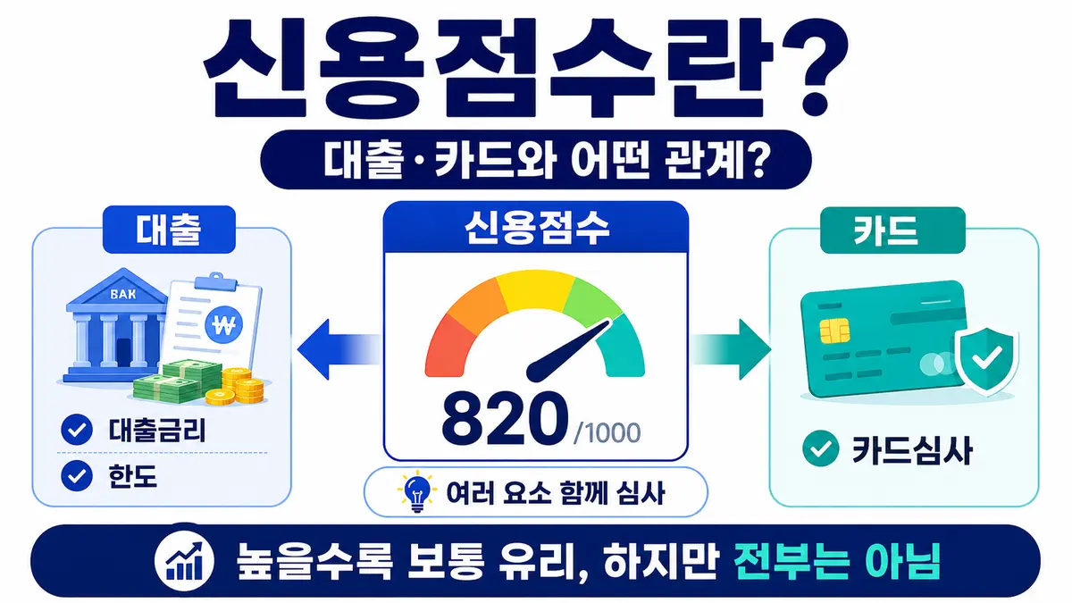 신용점수가 대출금리와 한도, 카드 심사에 어떻게 활용되는지 설명한 인포그래픽