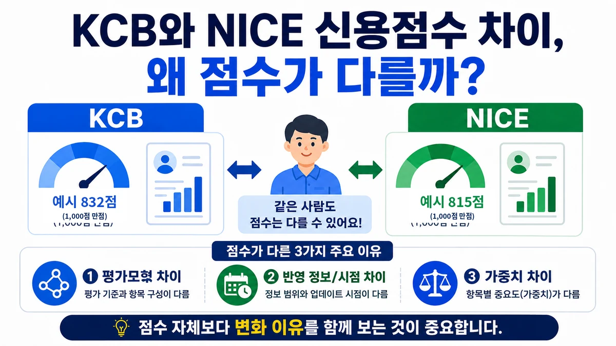 KCB와 NICE 신용점수가 서로 다른 평가기준으로 산출되는 구조