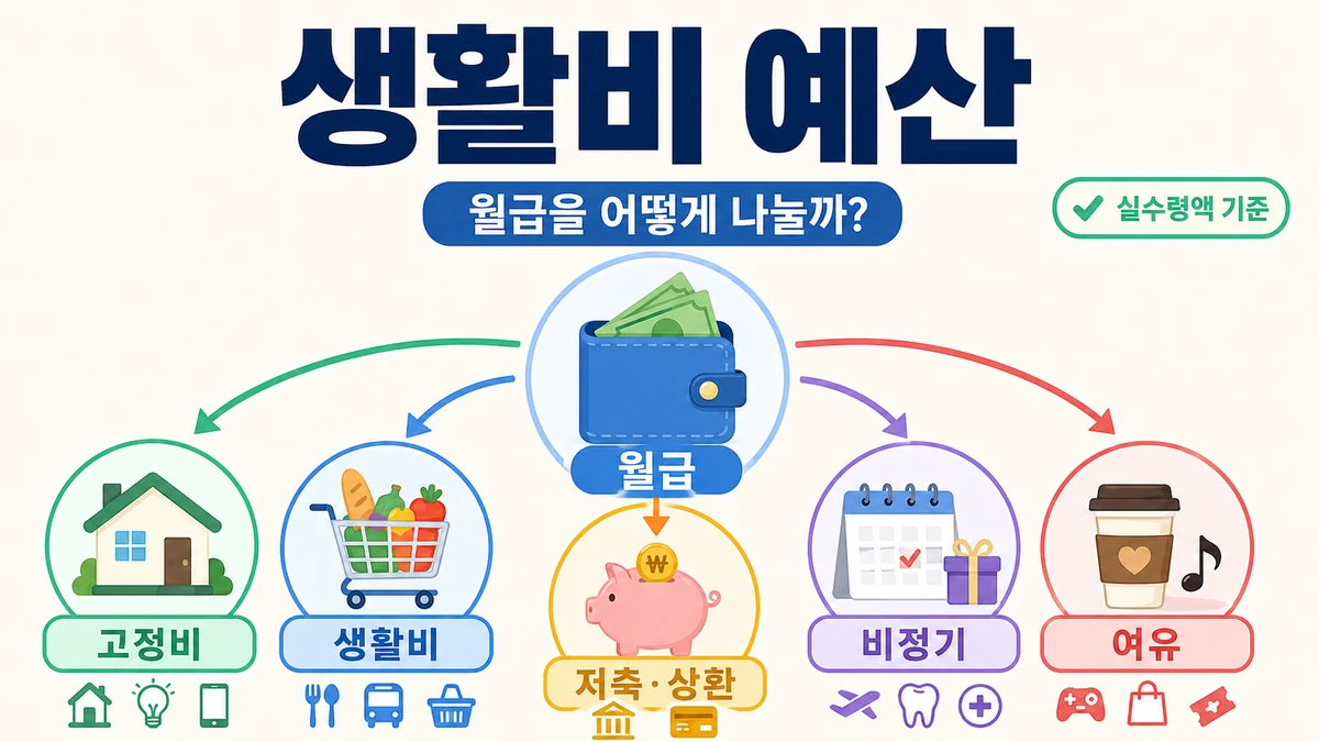 월급을 고정비·생활비·저축·비정기지출·여유자금으로 나누는 생활비 예산