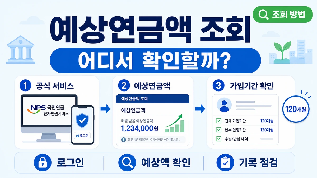 국민연금 공식 서비스에서 예상연금액과 가입기간을 조회하는 방법
